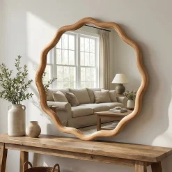 Wavy Round 24" Solid Wood Frame Decorative Mirror