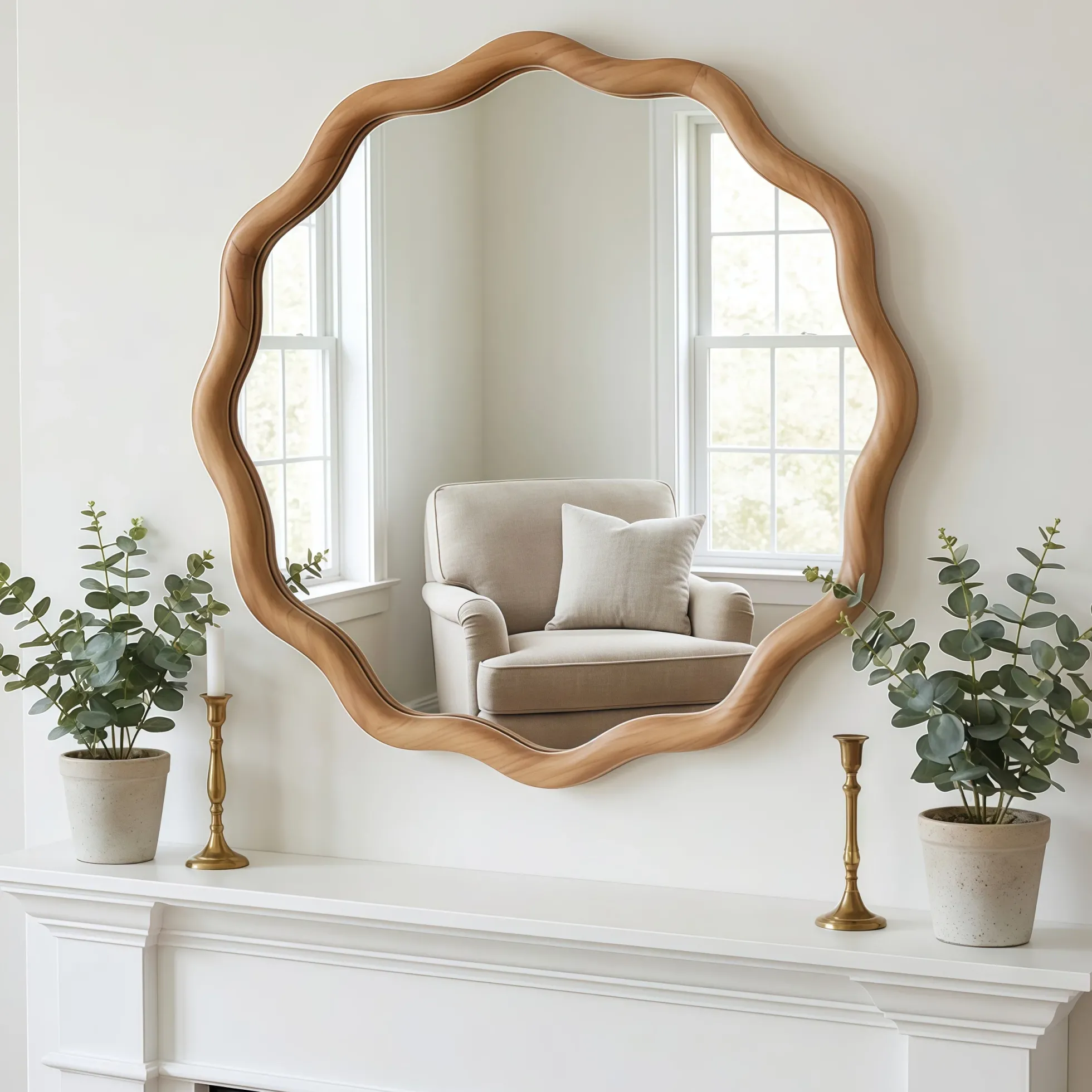 Wavy Round 24" Solid Wood Frame Decorative Mirror