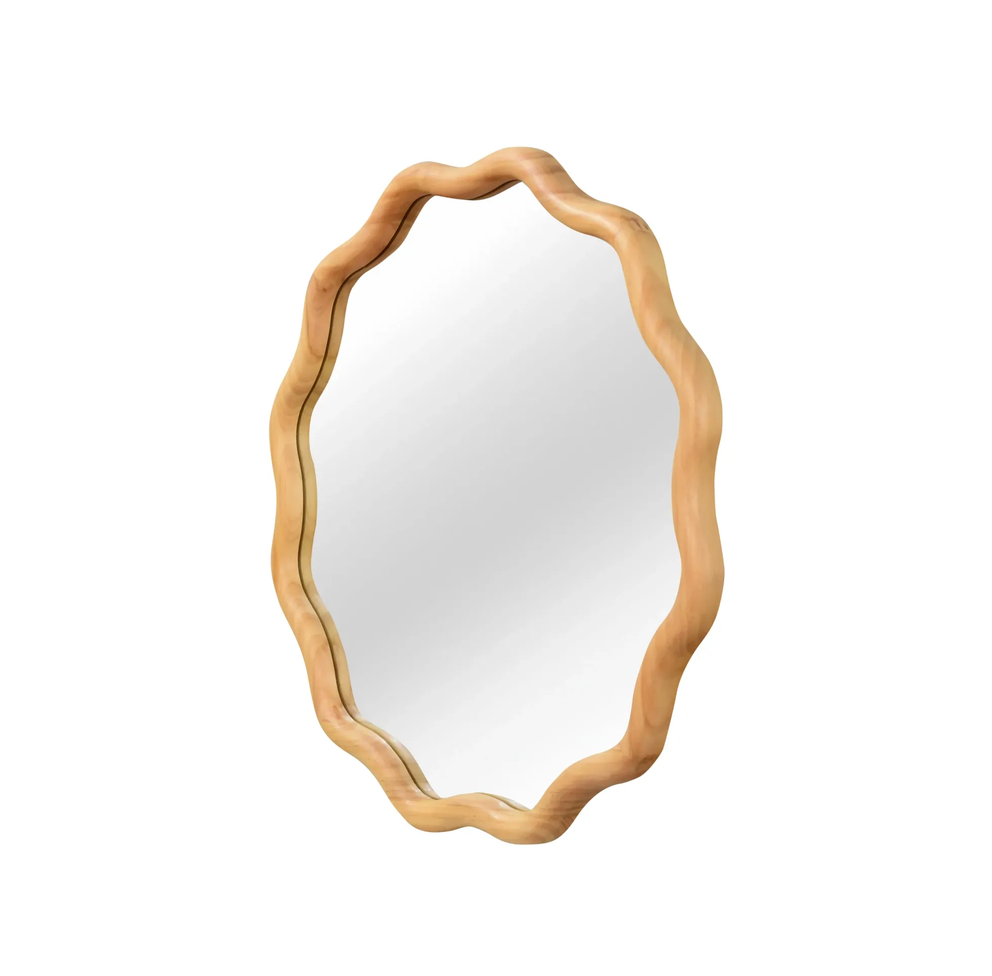Wavy Round 24" Solid Wood Frame Decorative Mirror