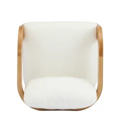 White Boucle 2 Pack Dining Chairs with Pillow Back and Solid Wood Frame