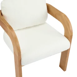 White Boucle 2 Pack Dining Chairs with Pillow Back and Solid Wood Frame