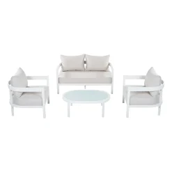 White Modern Curved Frame 4-Piece Outdoor Patio Conversation Set with Weather-Resistant Cushions
