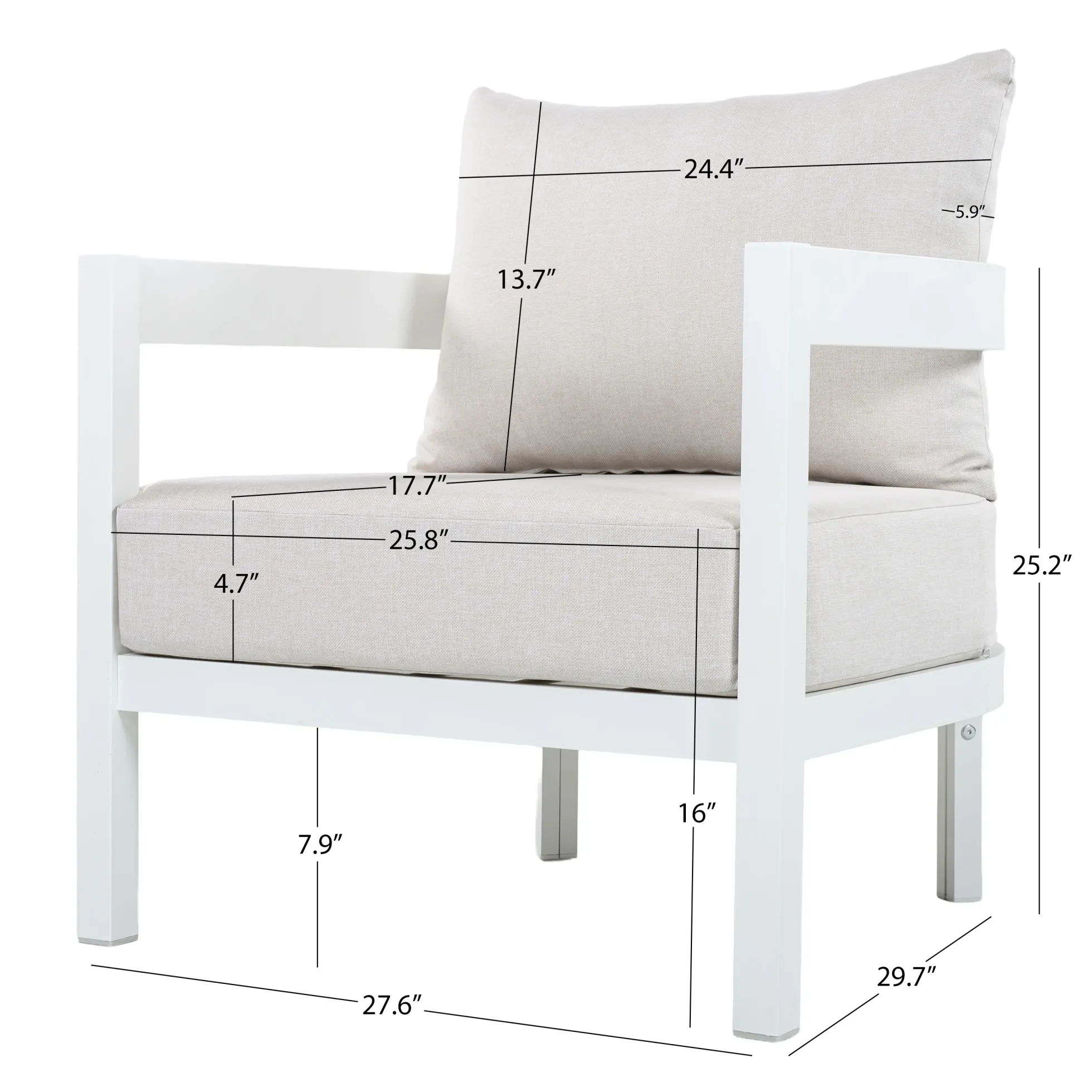 White Modern Curved Frame 4-Piece Outdoor Patio Conversation Set with Weather-Resistant Cushions