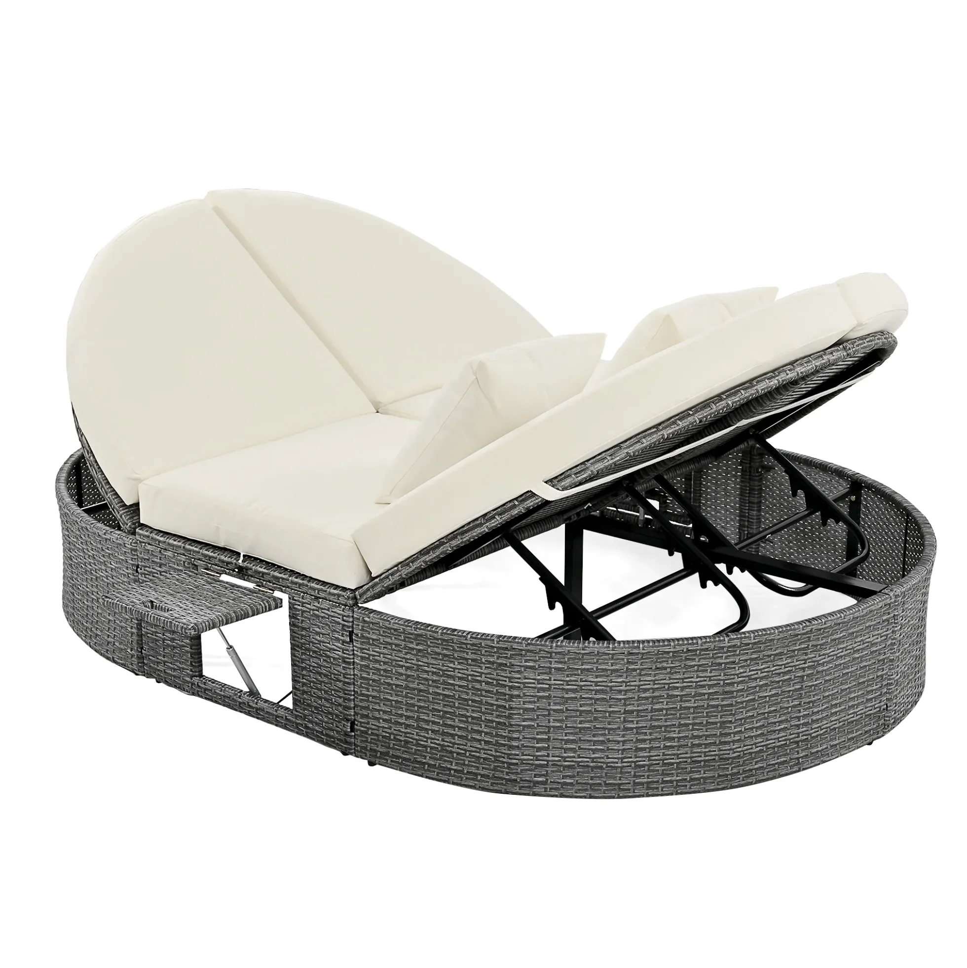 Wicker Outdoor Sun Bed Patio 2-Person Daybed with Cushions and Pillows
