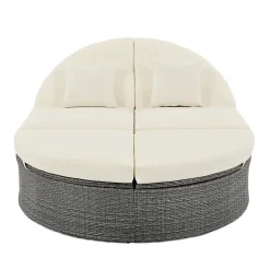 Wicker Outdoor Sun Bed Patio 2-Person Daybed with Cushions and Pillows