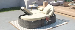 Wicker Outdoor Sun Bed Patio 2-Person Daybed with Cushions and Pillows