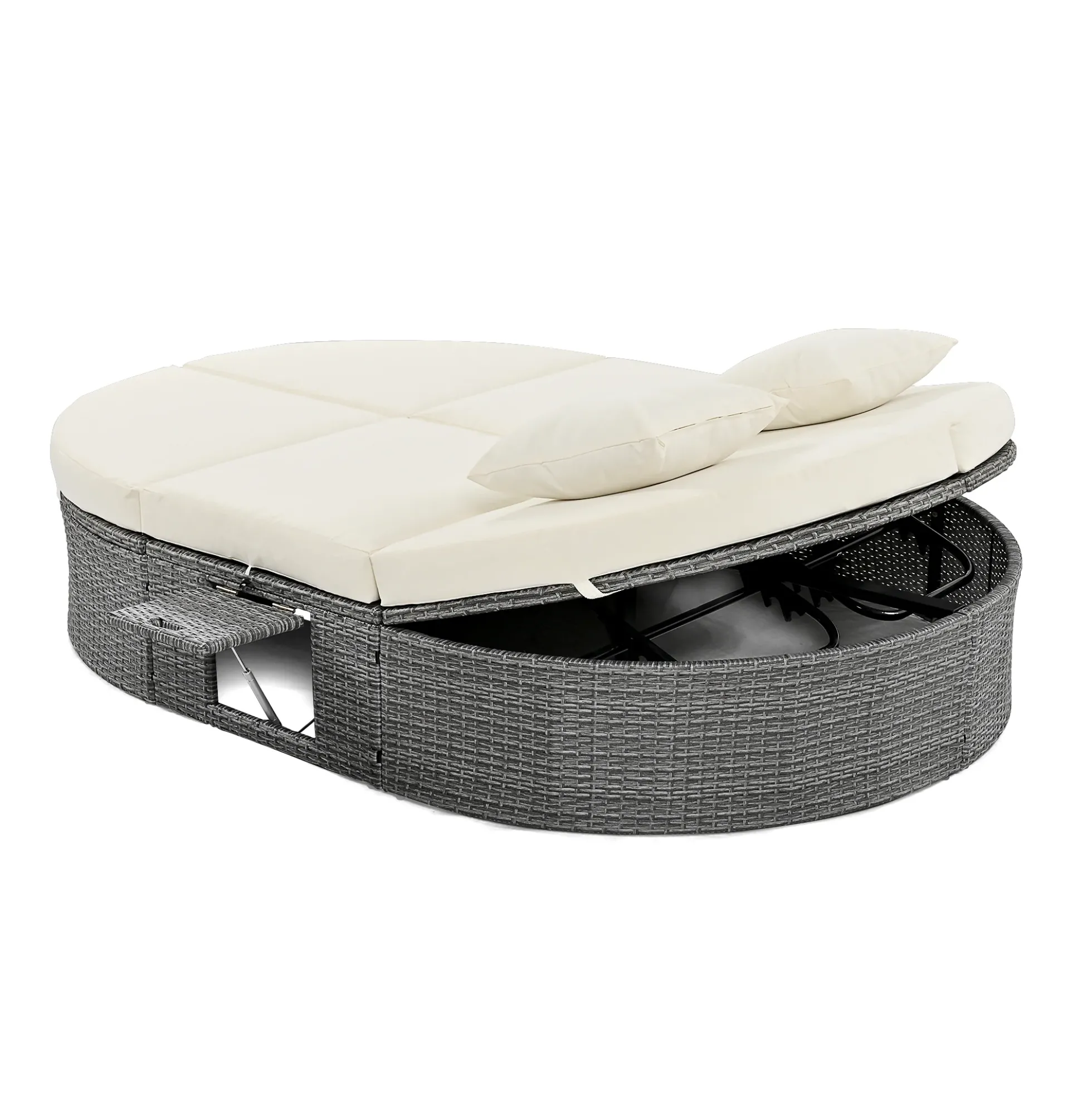Wicker Outdoor Sun Bed Patio 2-Person Daybed with Cushions and Pillows