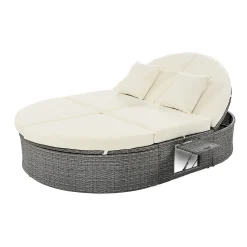 Wicker Outdoor Sun Bed Patio 2-Person Daybed with Cushions and Pillows