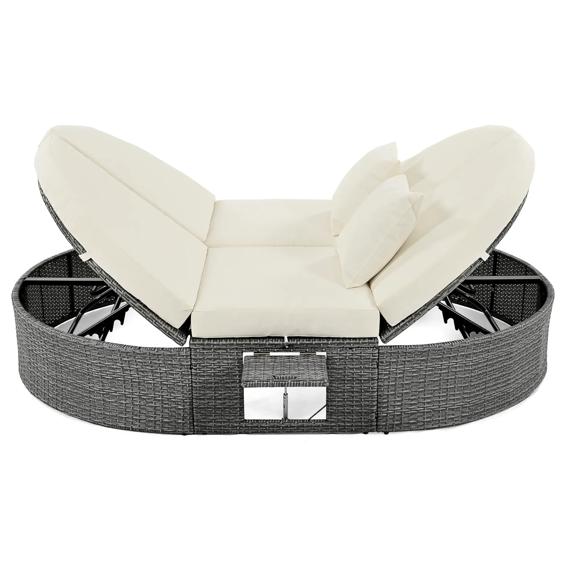 Wicker Outdoor Sun Bed Patio 2-Person Daybed with Cushions and Pillows