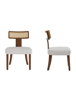 Wood and Rattan Mid Century Modern Dining Chairs Set of 2