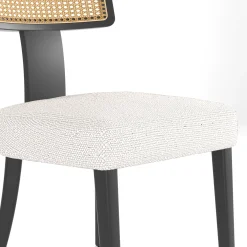 Wood and Rattan Mid Century Modern Dining Chairs Set of 2