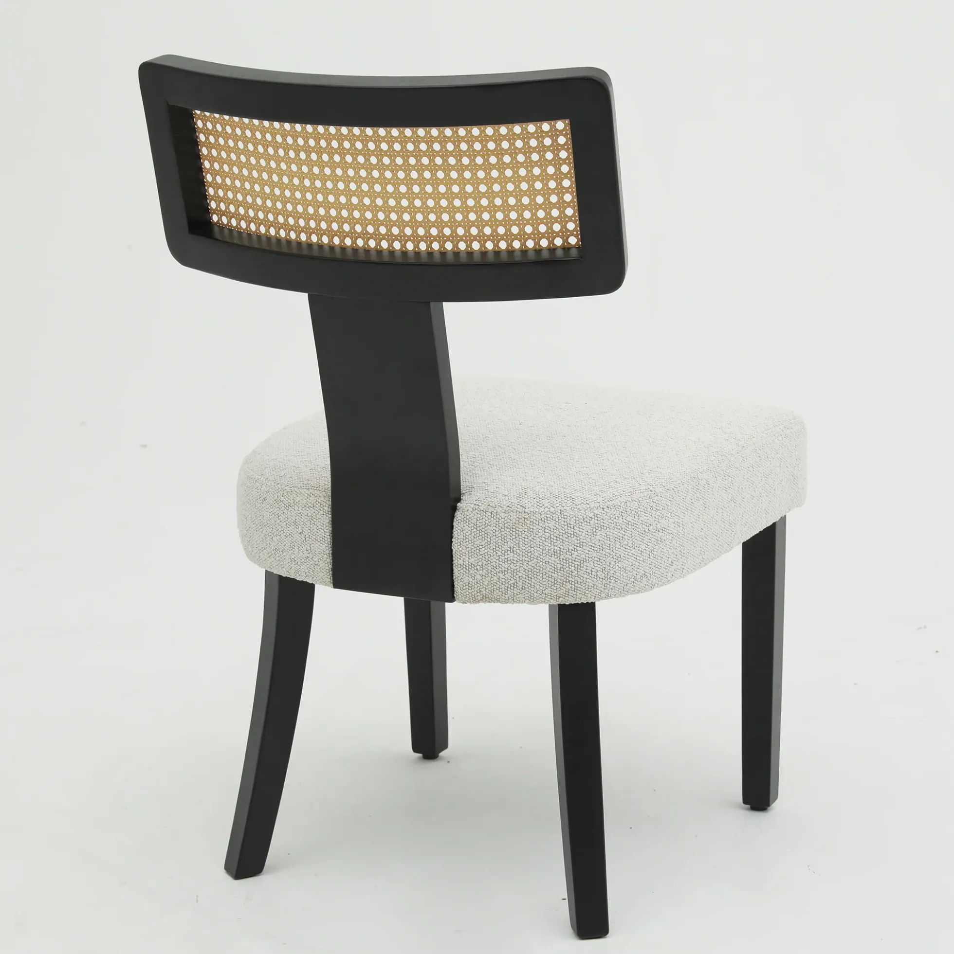 Wood and Rattan Mid Century Modern Dining Chairs Set of 2