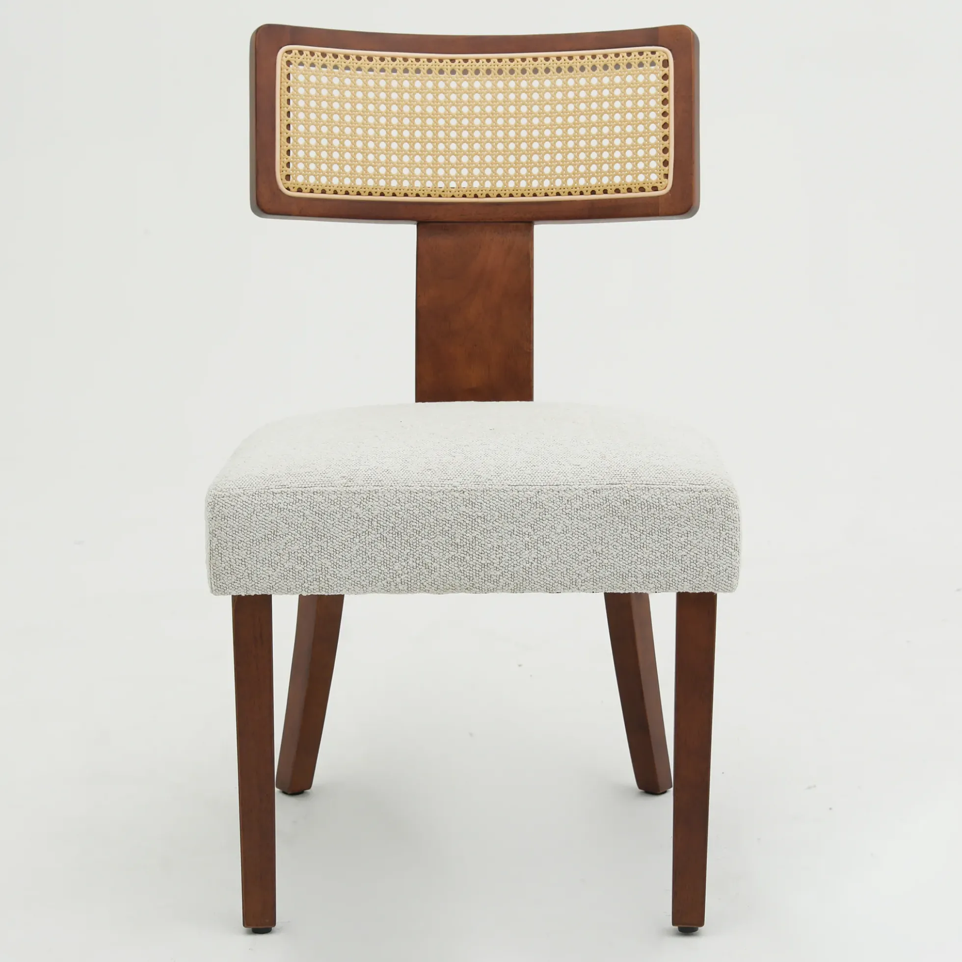 Wood and Rattan Mid Century Modern Dining Chairs Set of 2