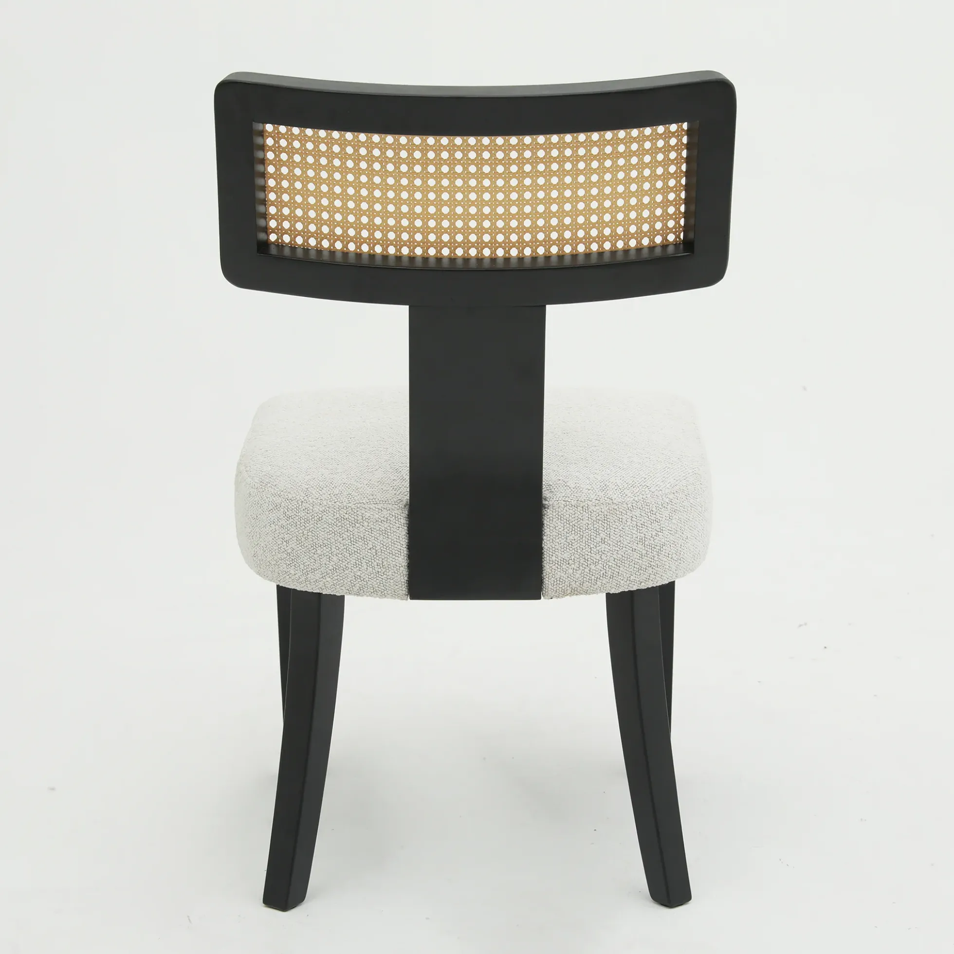 Wood and Rattan Mid Century Modern Dining Chairs Set of 2