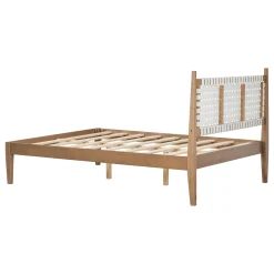 Woven White Leather Headboard Queen Pine Wood Bedframe