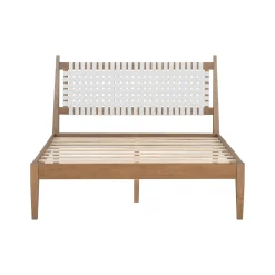 Woven White Leather Headboard Queen Pine Wood Bedframe