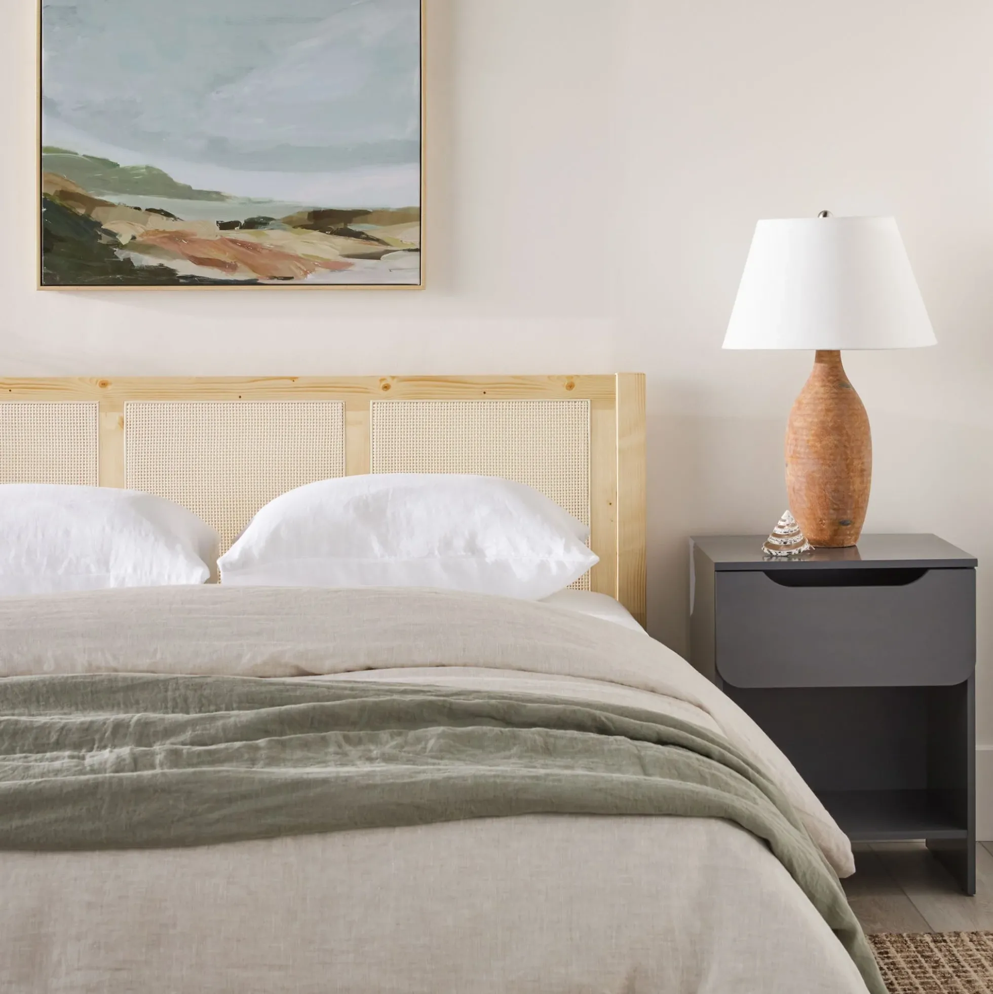 Yasmina Solid Wood Rattan Paneled Platform Bed (Queen or King)