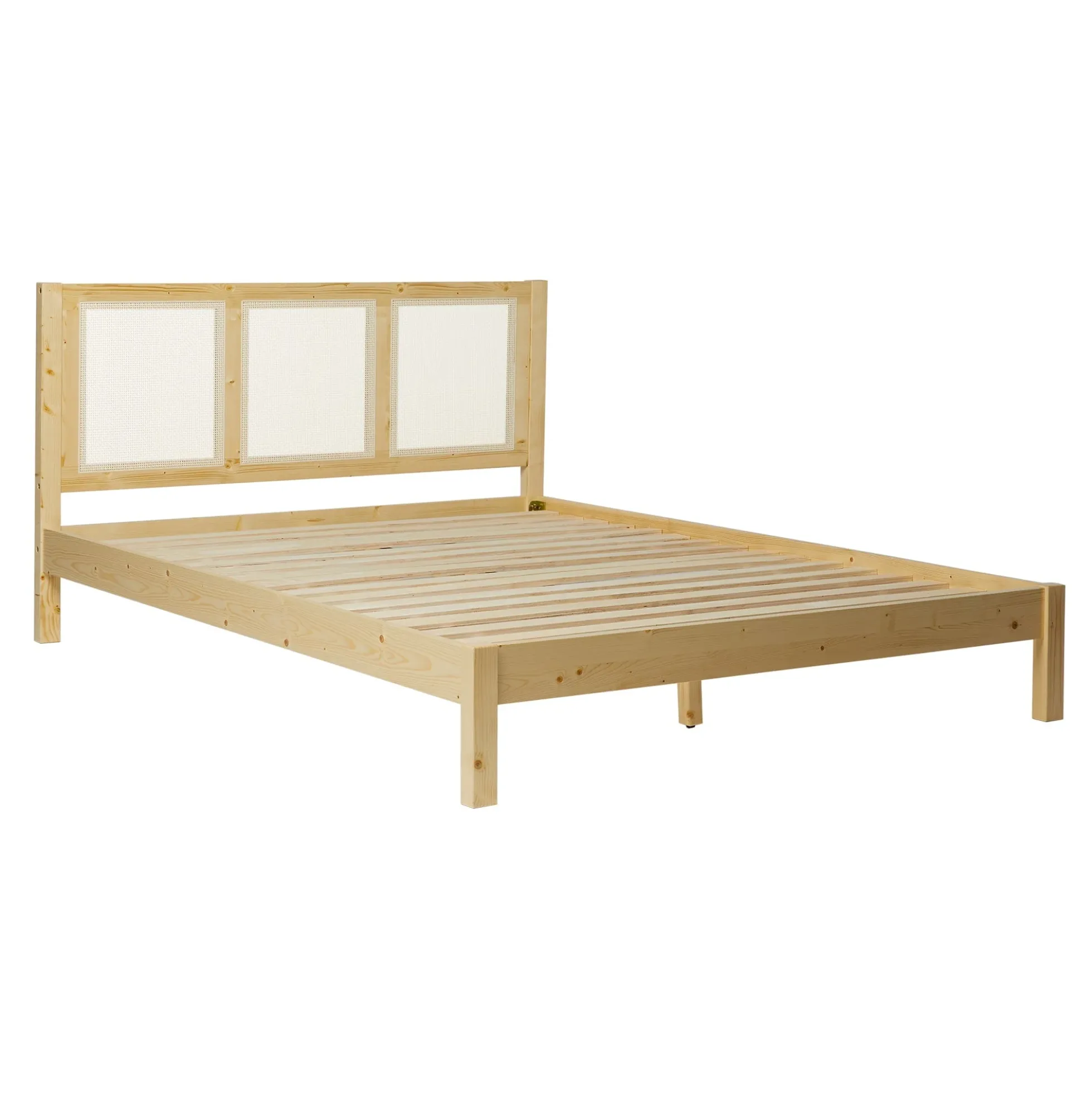 Yasmina Solid Wood Rattan Paneled Platform Bed (Queen or King)