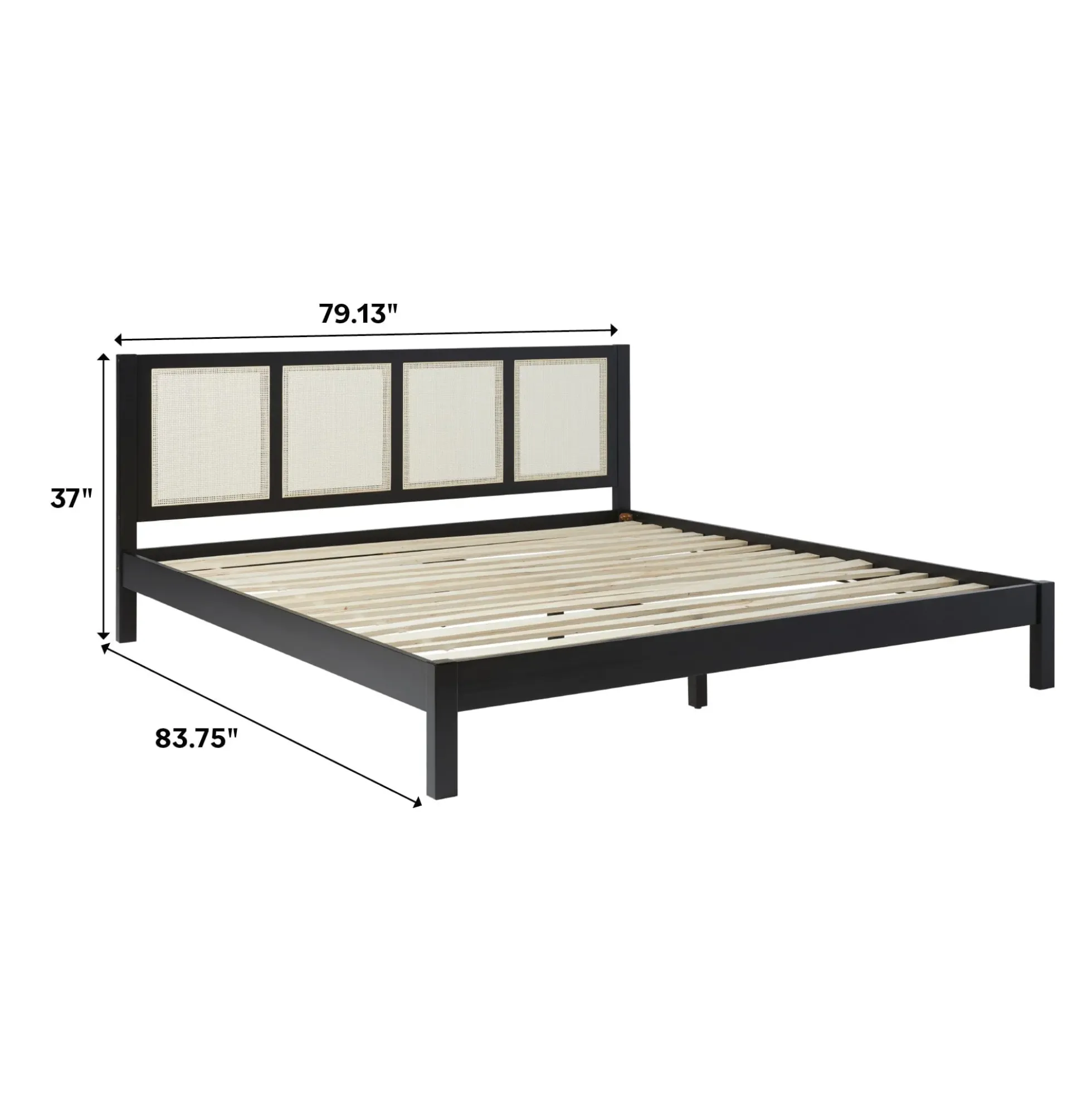 Yasmina Solid Wood Rattan Paneled Platform Bed (Queen or King)