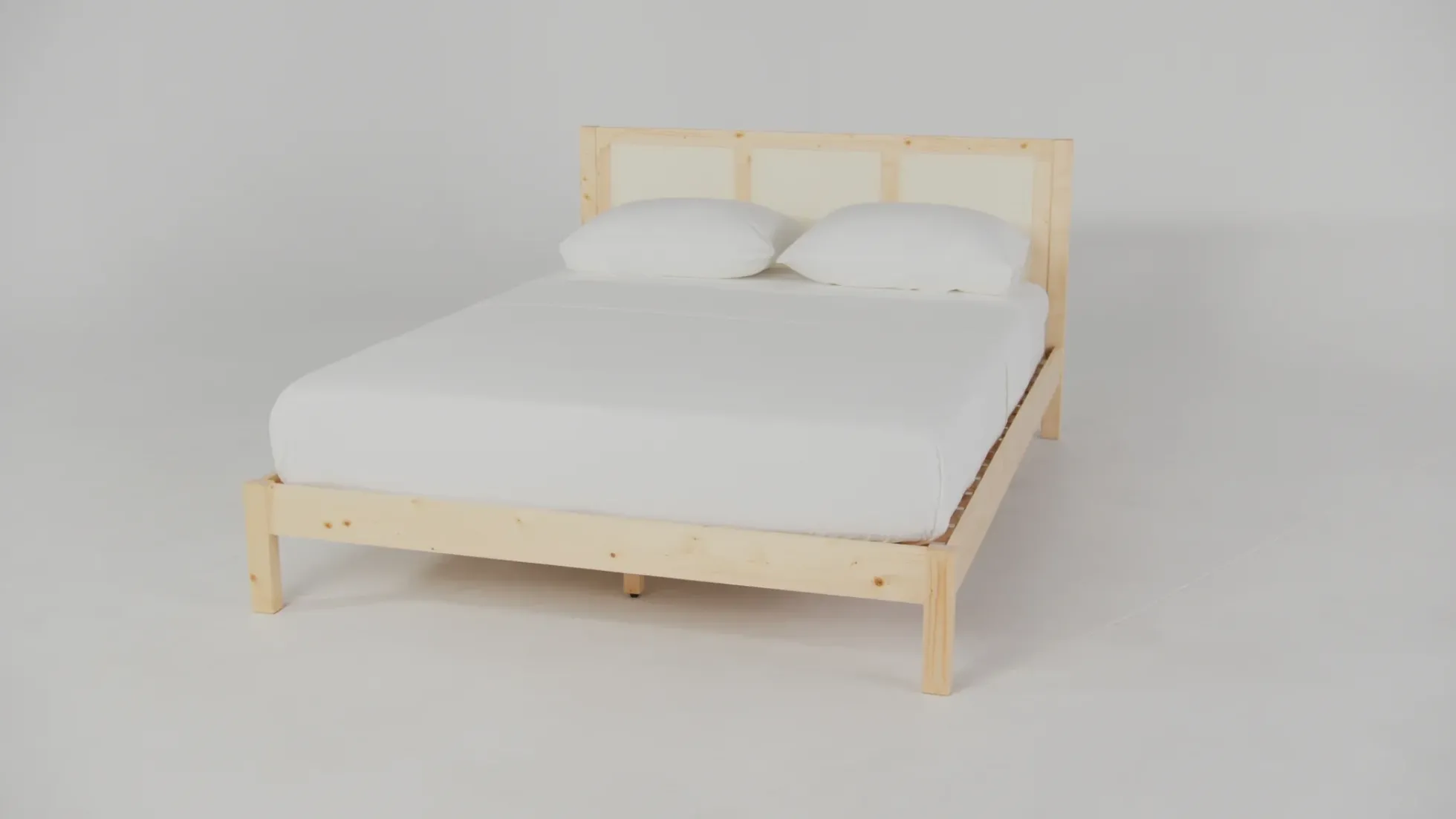 Yasmina Solid Wood Rattan Paneled Platform Bed (Queen or King)