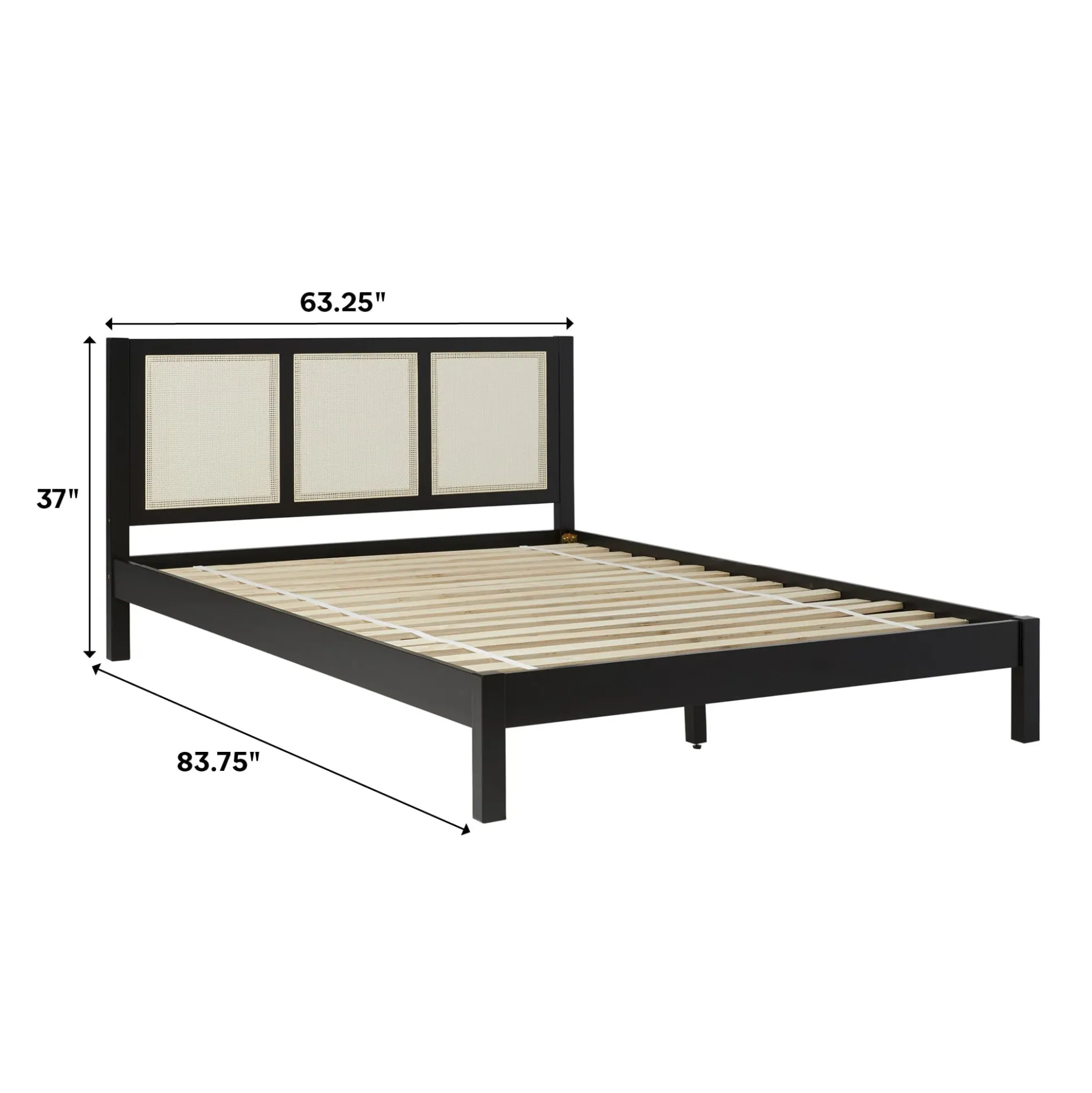 Yasmina Solid Wood Rattan Paneled Platform Bed (Queen or King)