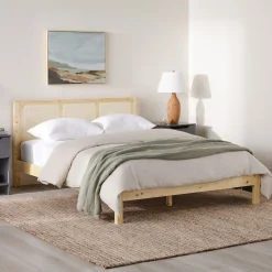 Yasmina Solid Wood Rattan Paneled Platform Bed (Queen or King)