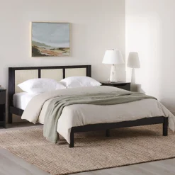 Yasmina Solid Wood Rattan Paneled Platform Bed (Queen or King)