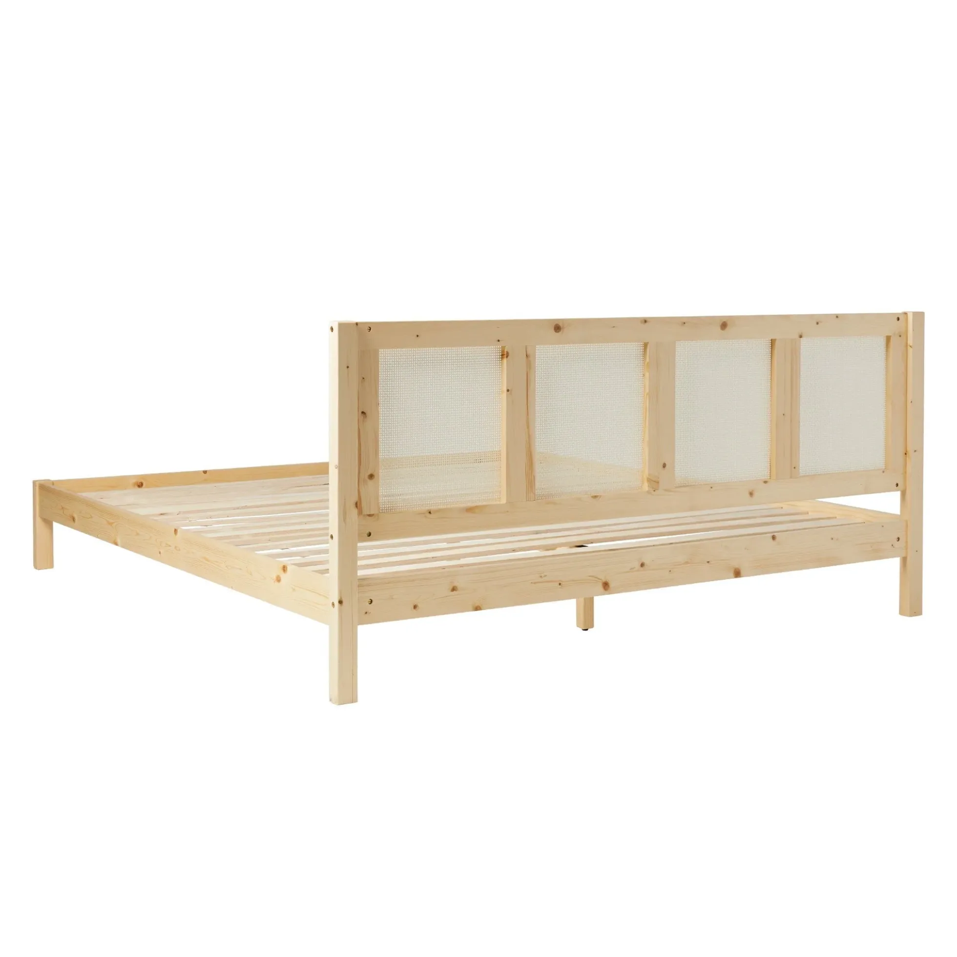 Yasmina Solid Wood Rattan Paneled Platform Bed (Queen or King)