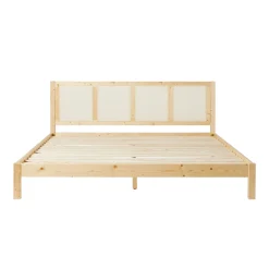 Yasmina Solid Wood Rattan Paneled Platform Bed (Queen or King)