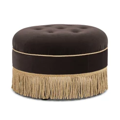 Yolanda 24' Round Upholstered Brown Accent Ottoman Performance Velvet