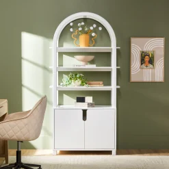 Zoey Modern Arched Wood Cabinet Storage Bookcase